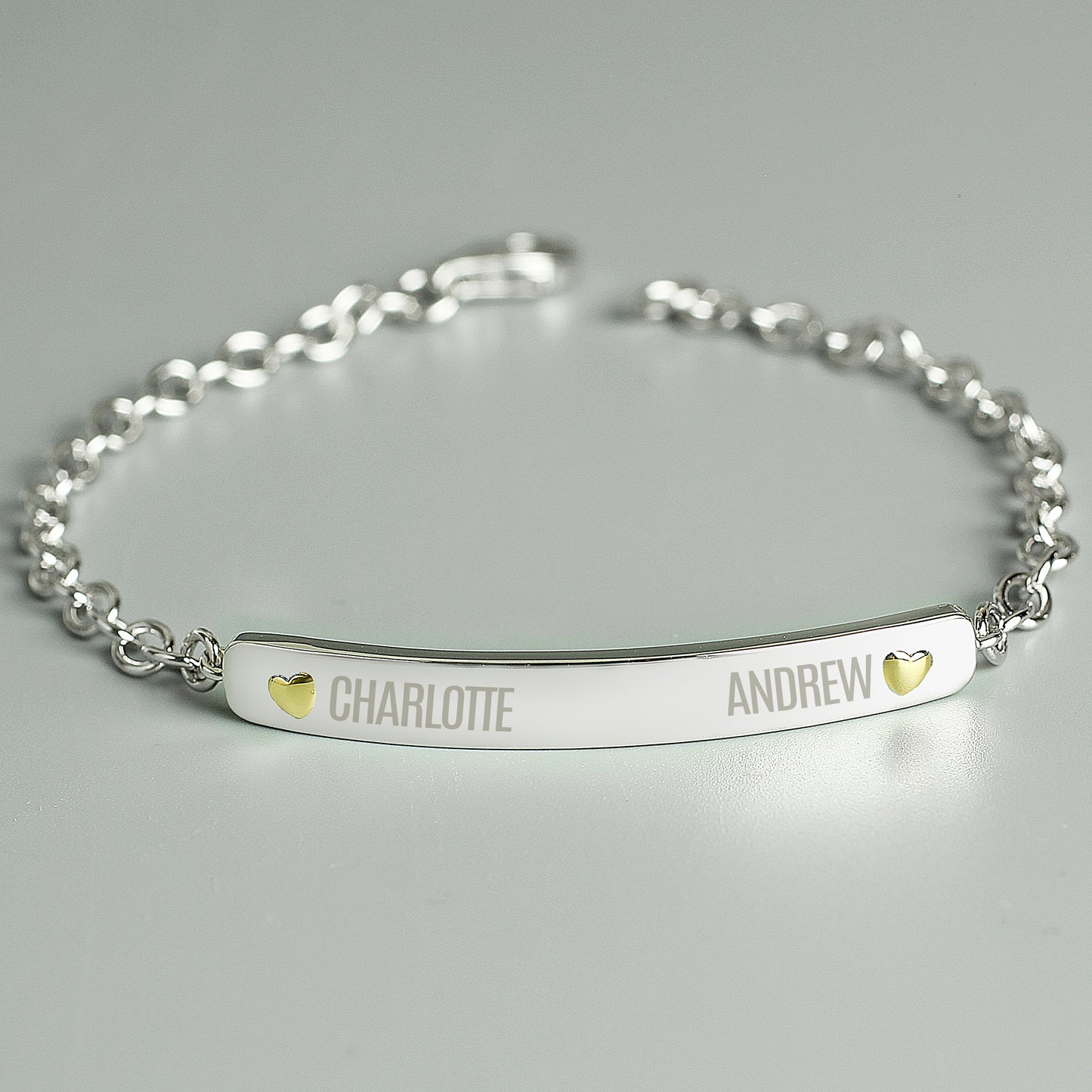 Two Names Sterling Silver and 9ct Gold Bar Bracelet