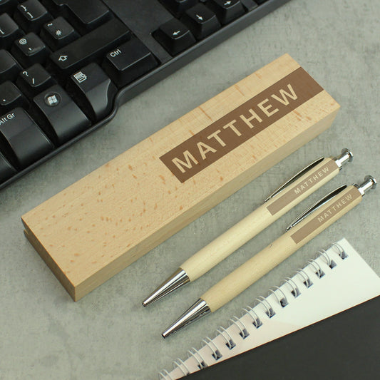 Personalised Wooden Pen And Pencil Set
