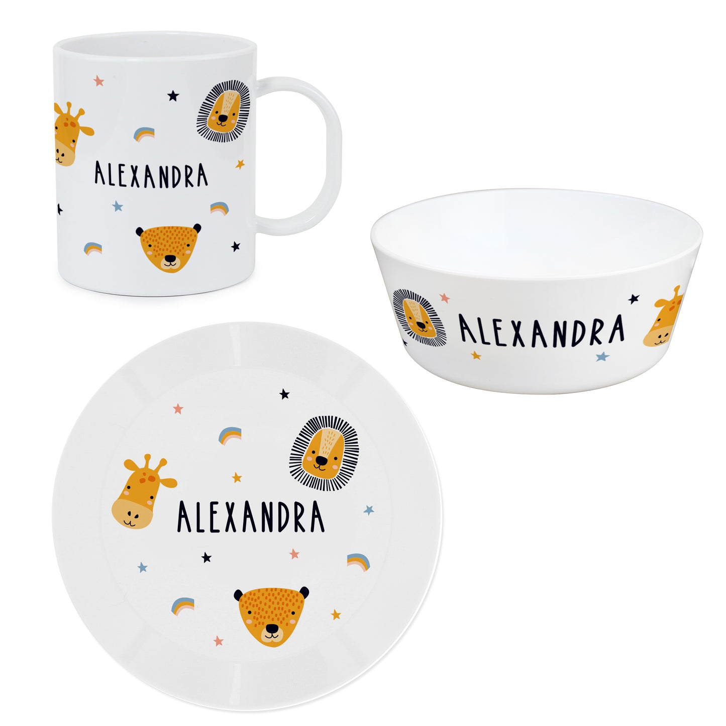 Safari Animals Plastic Childrens Personalised Breakfast Set