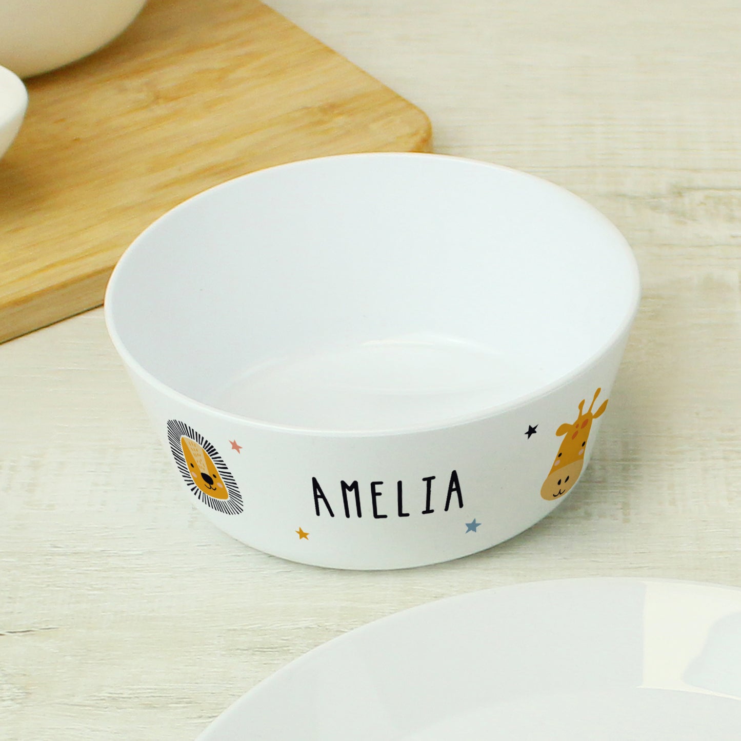 Safari Animals Plastic Childrens Personalised Breakfast Set