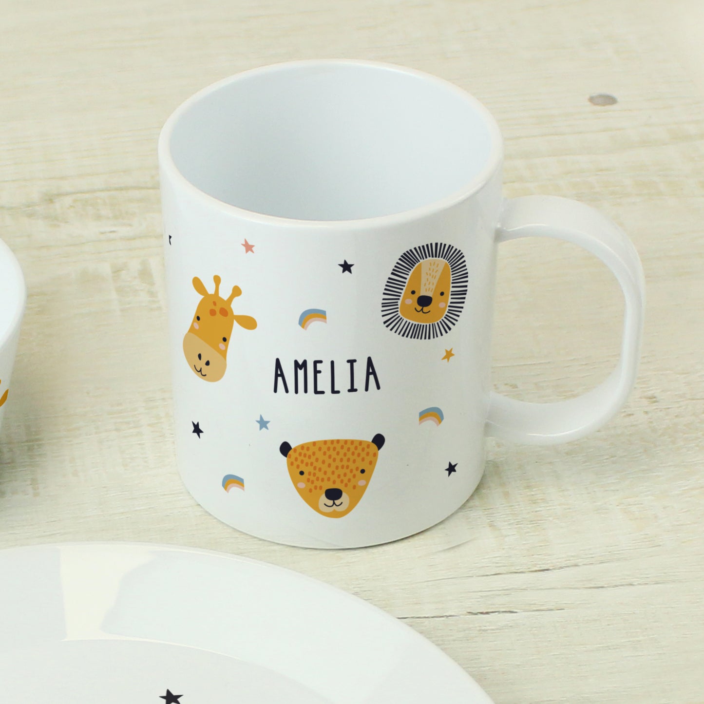 Safari Animals Plastic Childrens Personalised Breakfast Set