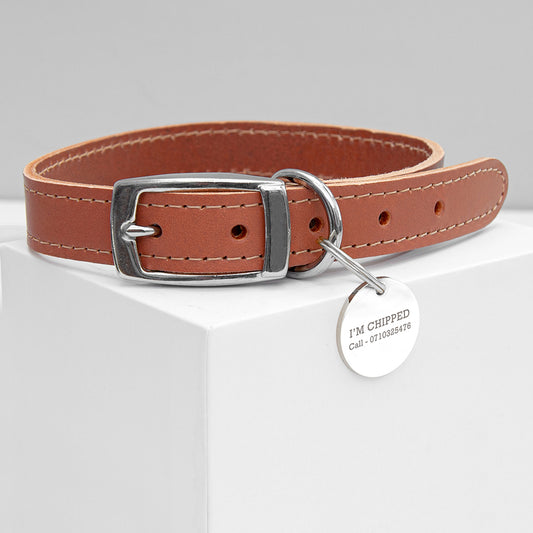 Personalised Classic Leather Dog Collar with Tag