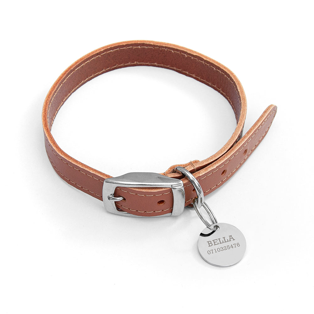 Personalised Classic Leather Dog Collar with Tag