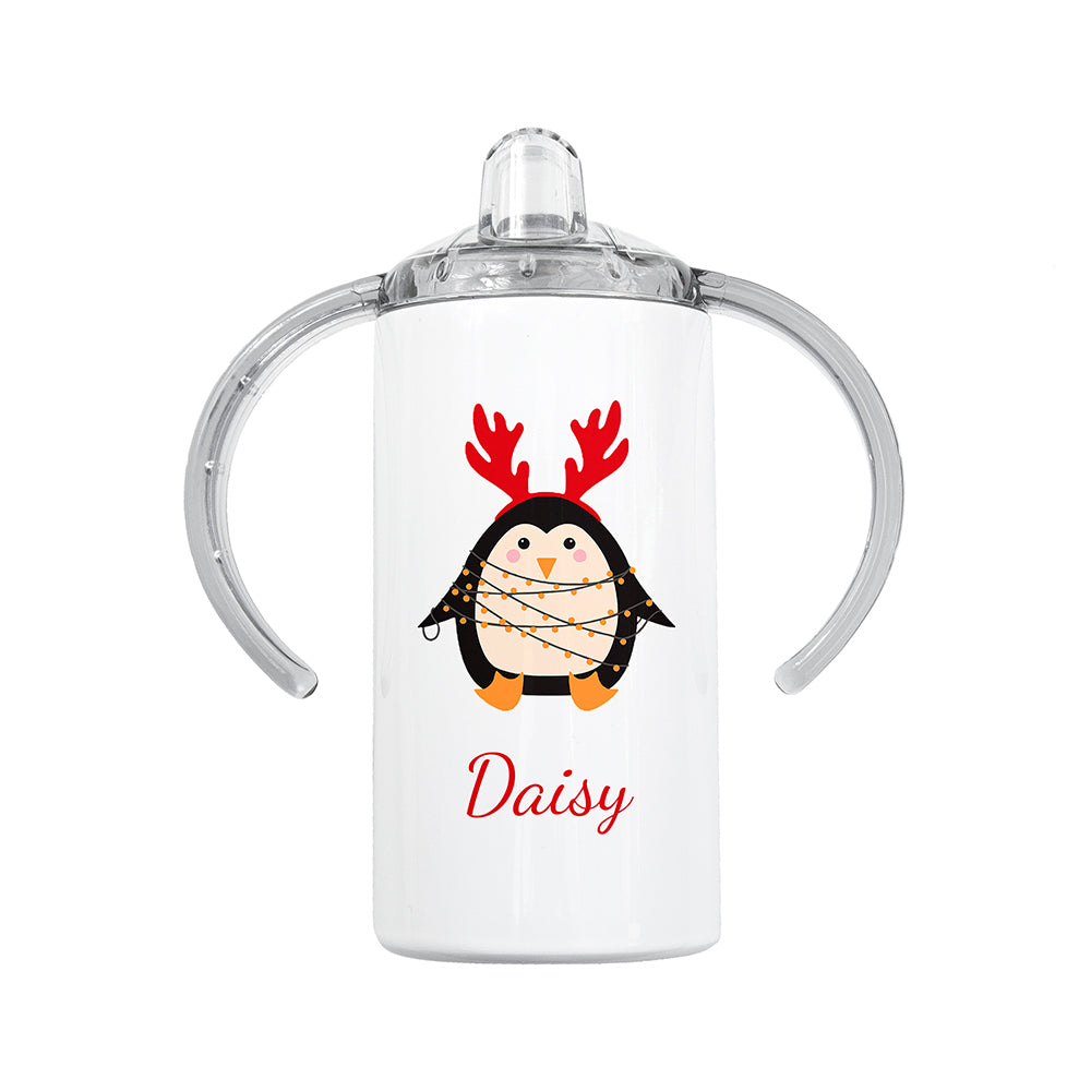 Christmas Penguin Themed Personalised Kids Sippy Cup