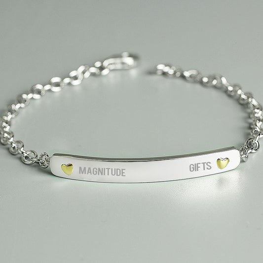 Two Names Sterling Silver and 9ct Gold Bar Bracelet