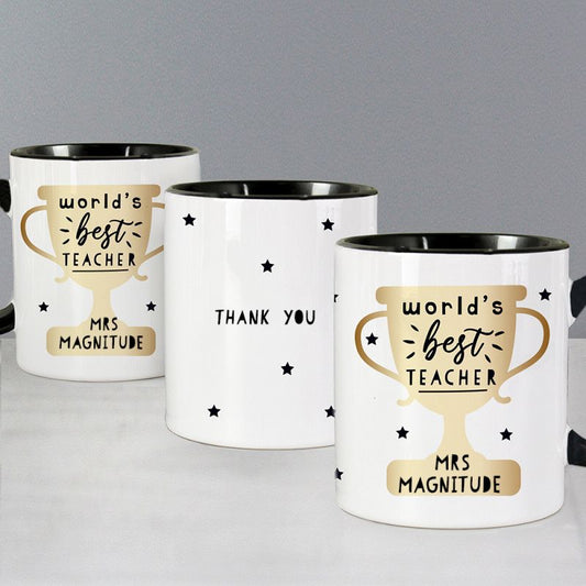World's Best Teacher Trophy Black Handled Mug