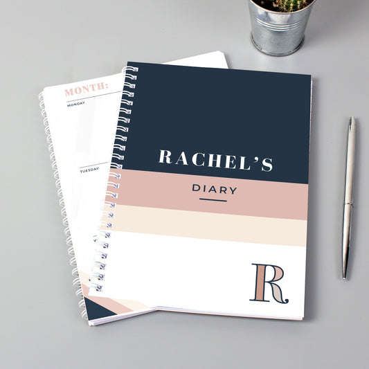 Personalised Navy & Blush A5 Diary