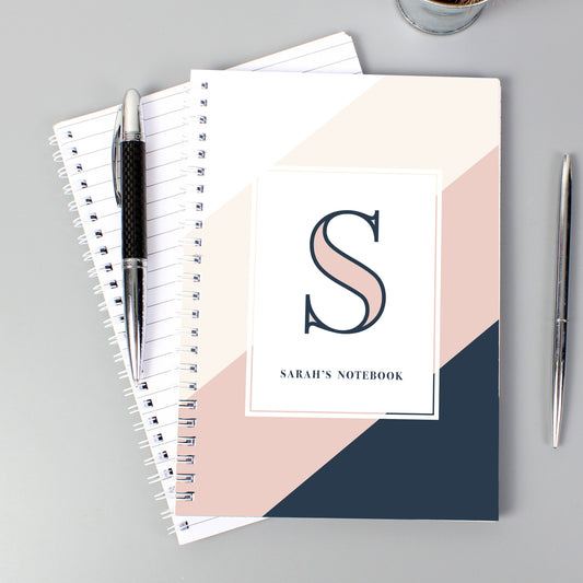 Personalised Navy & Blush A5 Notebook