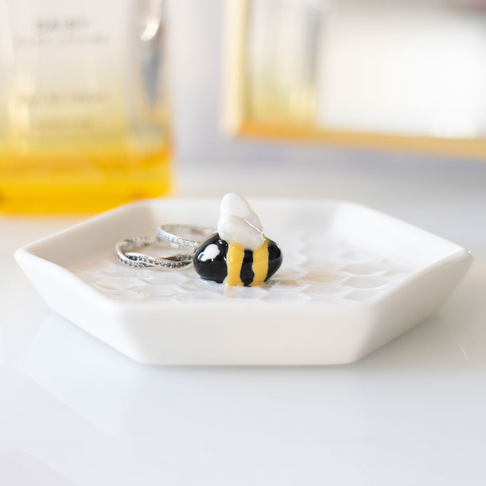 White Hexagonal Bee Trinket Dish
