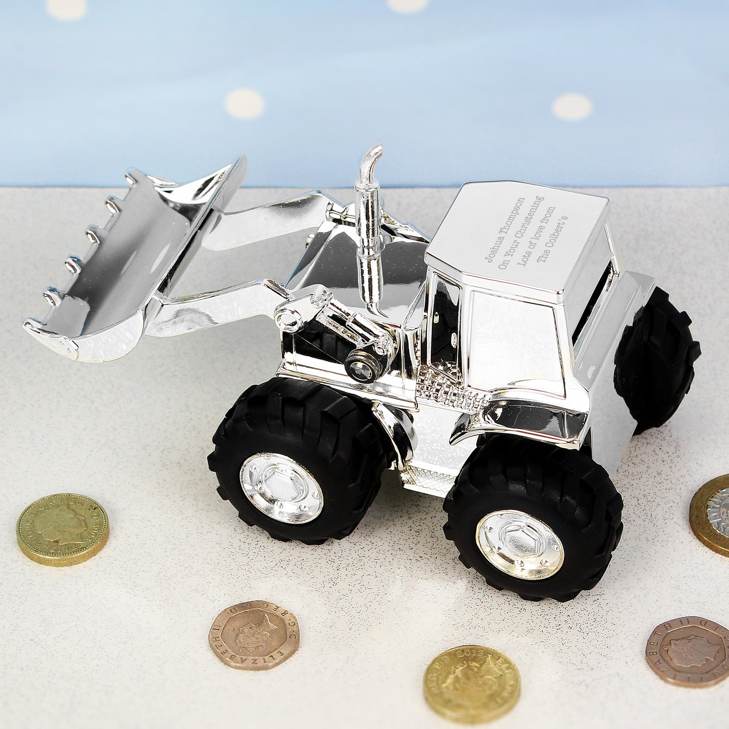Personalised Silver Plated Digger Money Box 8cm