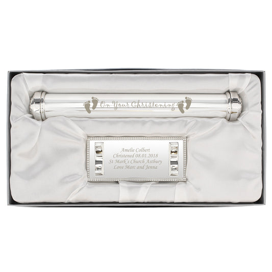 Personalised Christening Silver Plated Certificate Holder