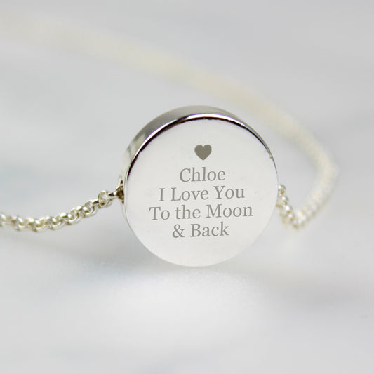 Silver Necklace Disk Design Personalised With Any Message