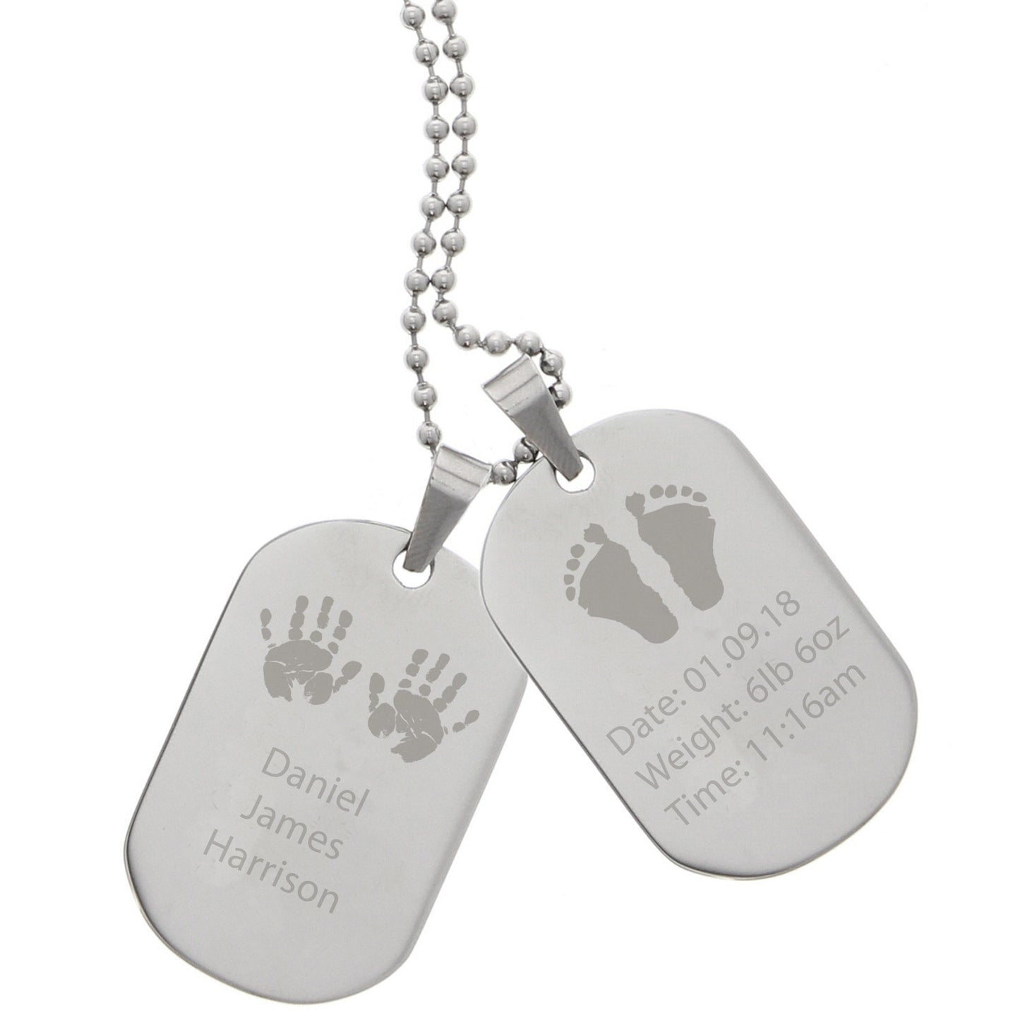 Double Dog Tag Necklace Personalised Hands and Feet New Baby Stainless Steel