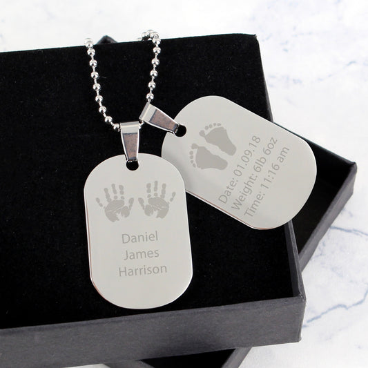 Double Dog Tag Necklace Personalised Hands and Feet New Baby Stainless Steel