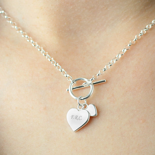 Personalised Hearts T-Bar Necklace