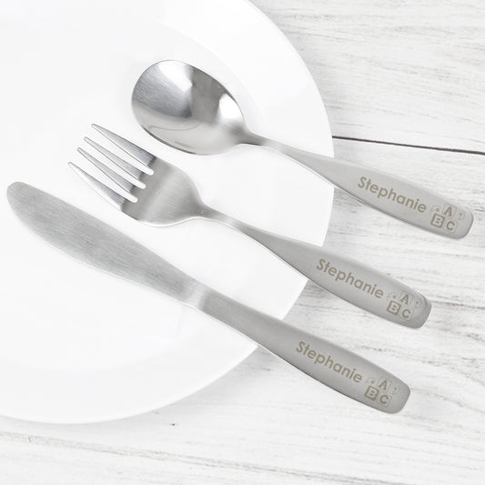 Kids Cutlery Set Personalised 3 Piece ABC Design
