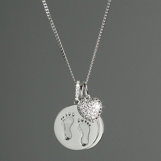 Personalised Sterling Silver Footprints and Heart Necklace