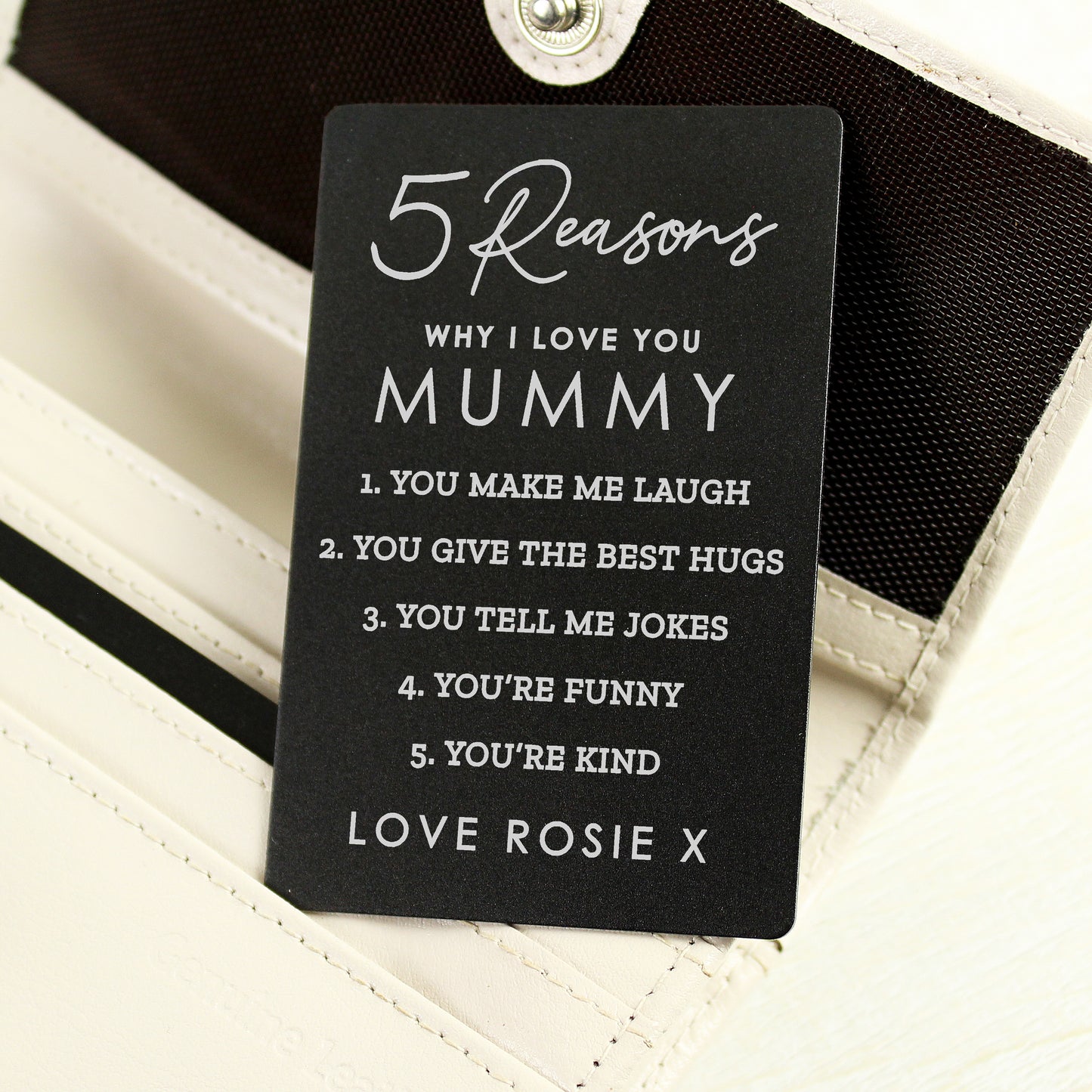 Personalised 5 Reasons Why I Love You Black Wallet Card