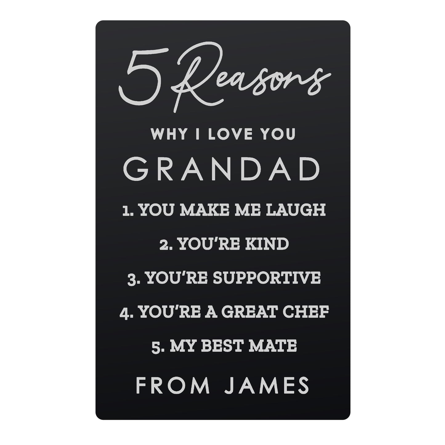 Personalised 5 Reasons Why I Love You Black Wallet Card