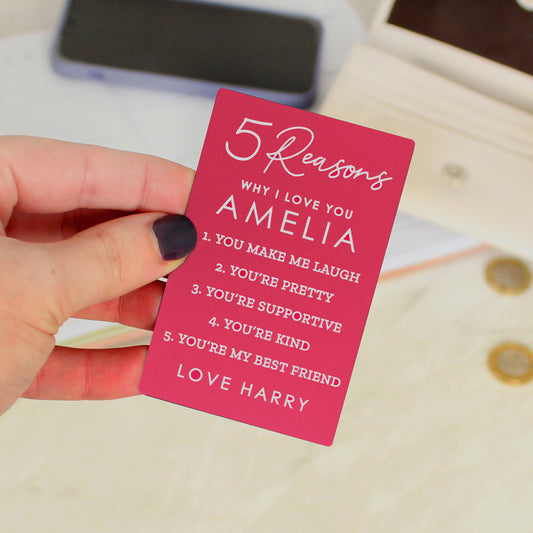 Personalised 5 Reasons Why I Love You Pink Wallet Card
