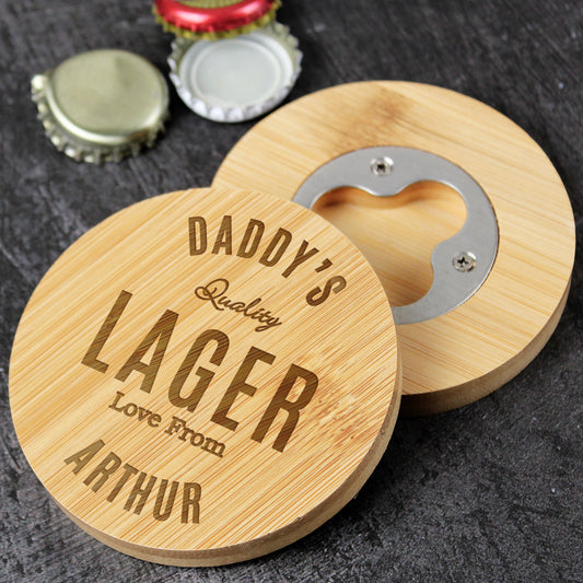 Personalised Bamboo Bottle Opener Coaster