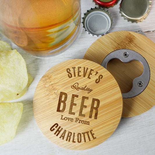 Personalised Bamboo Bottle Opener Coaster