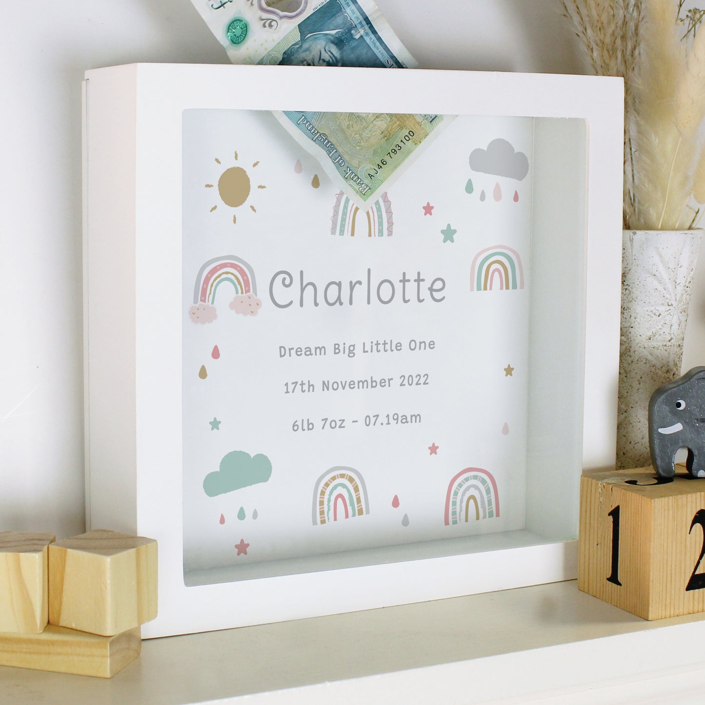 Personalised Rainbow Fund Box 23cm