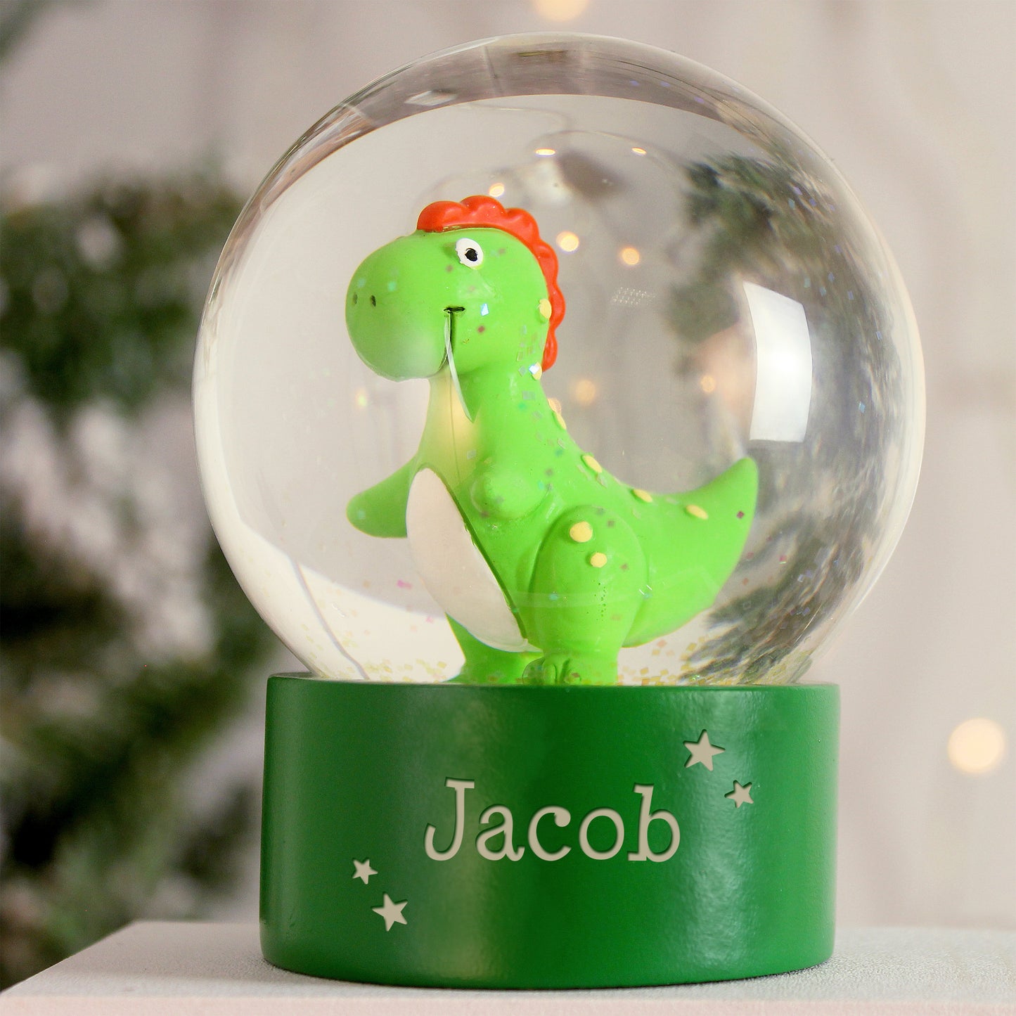 Personalised Dinosaur Glitter Snow Globe 10cm