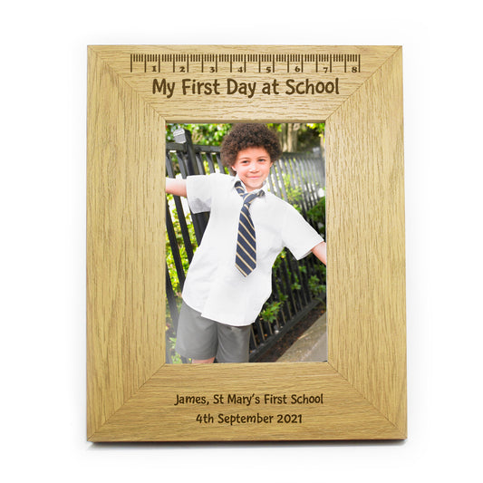 Personalised Oak Finish 4x6 My First Day At School Photo Frame