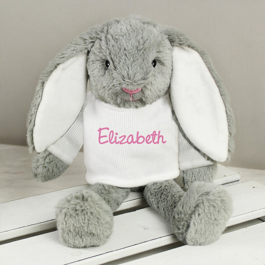Personalised Pink Sitting Bunny Rabbit 16cm