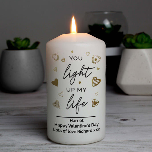 Personalised You Light Up My Life Pillar Candle
