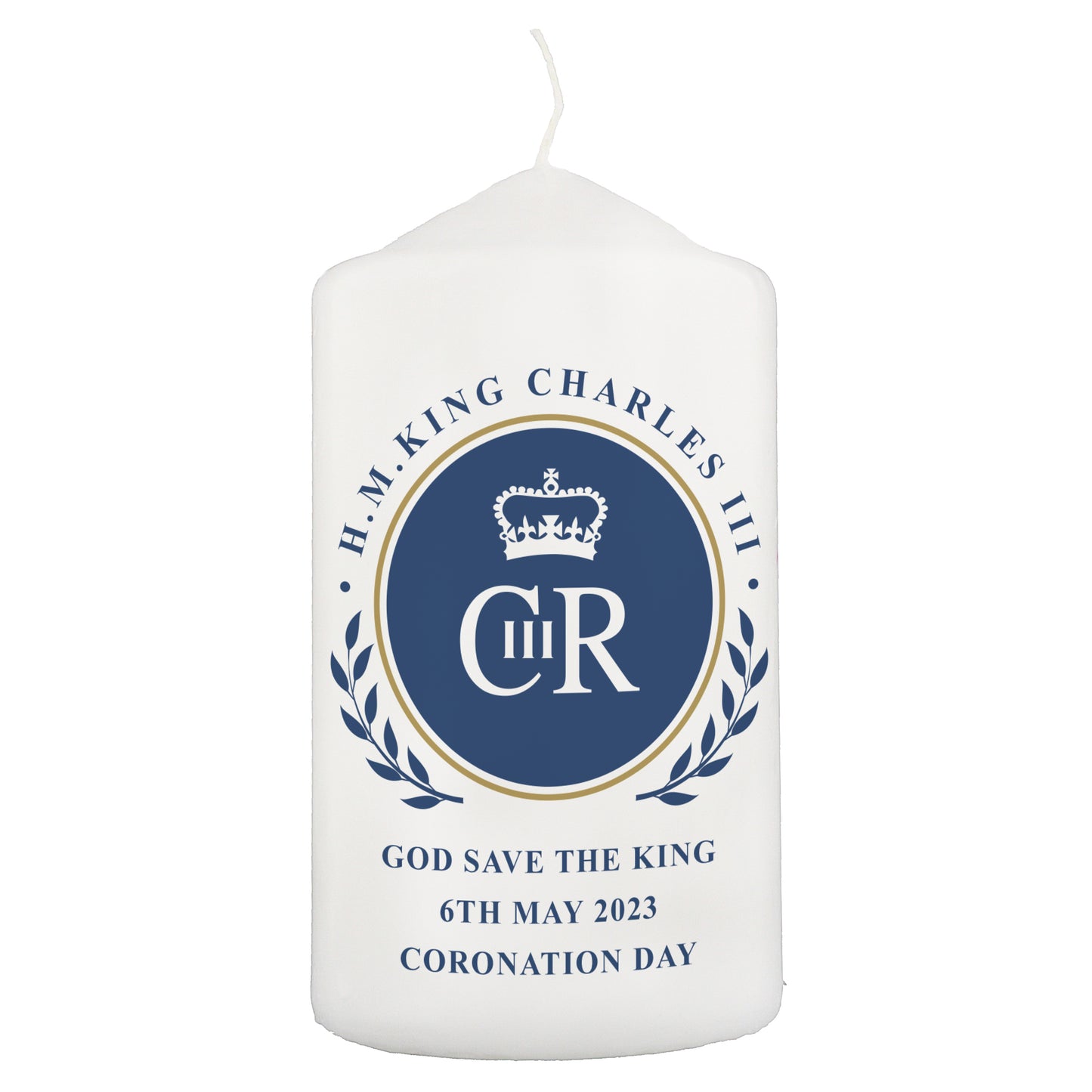 Personalised King Charles III Blue Crest Coronation Commemorative Pillar Candle