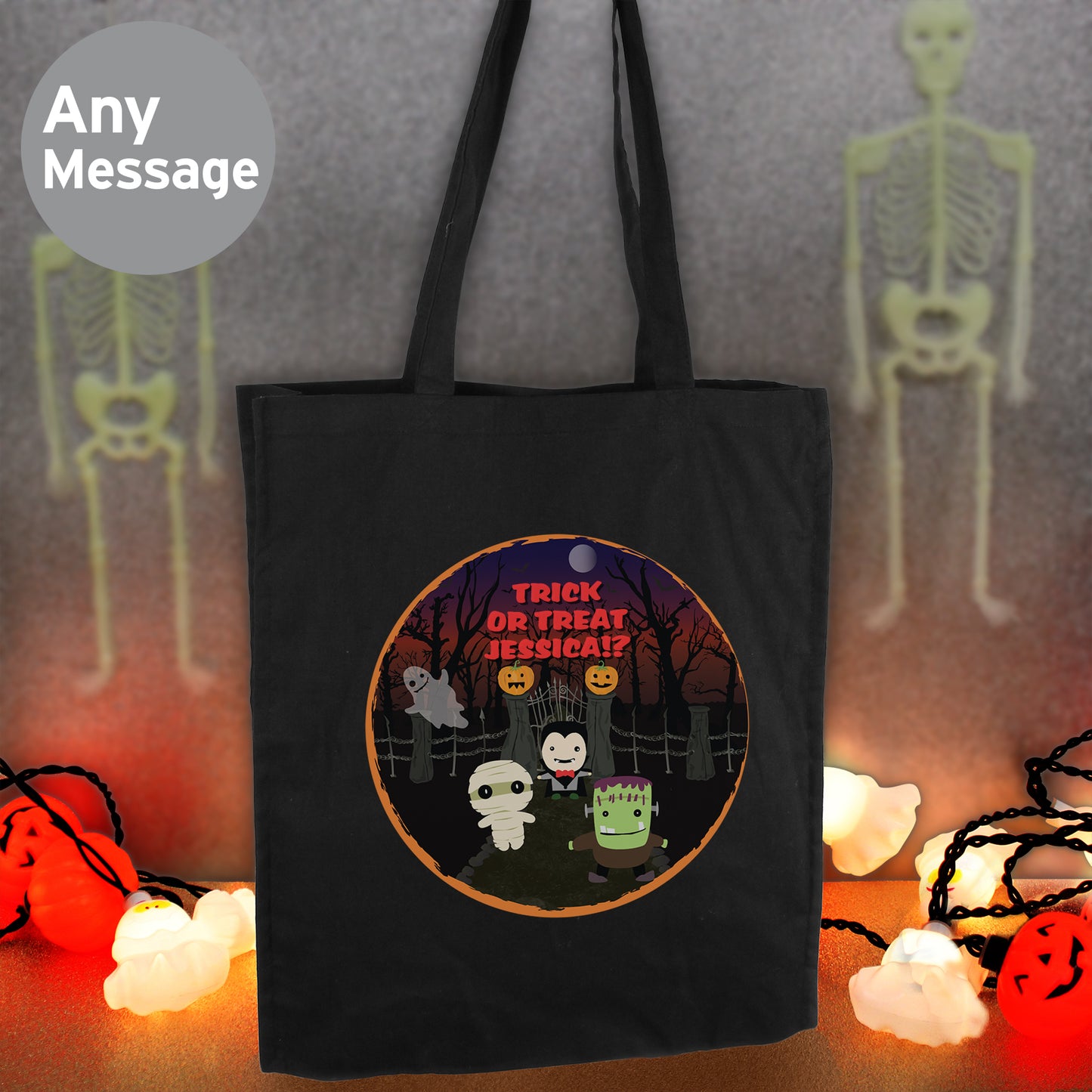 Personalised Halloween Black Cotton Bag 41cm