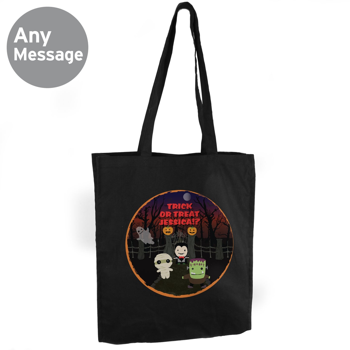 Personalised Halloween Black Cotton Bag 41cm