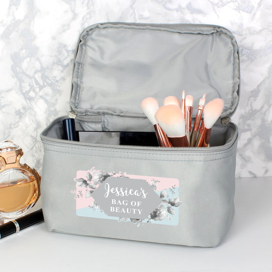 Personalised Floral Grey Vanity bag