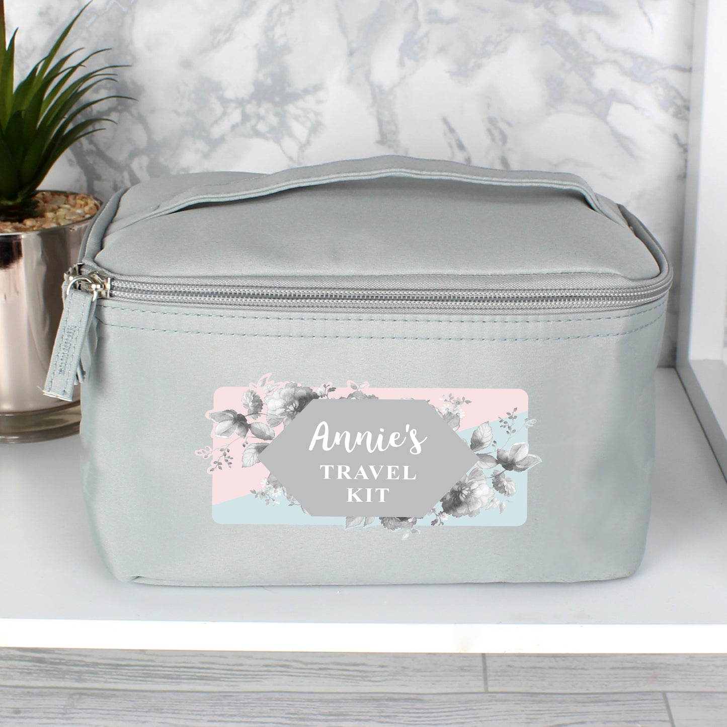 Personalised Floral Grey Vanity bag