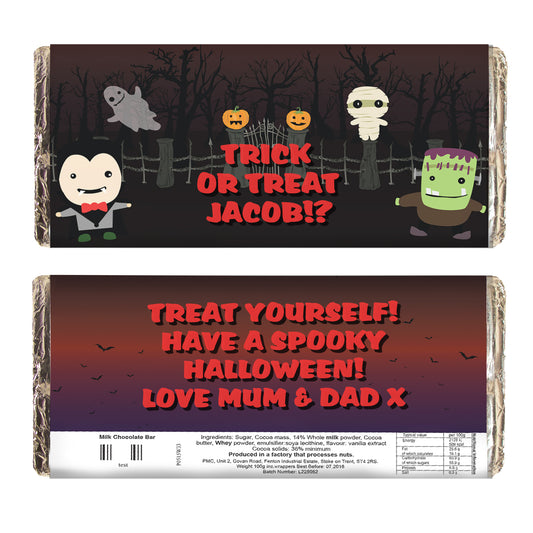 Personalised Halloween Milk Chocolate Bar 100g