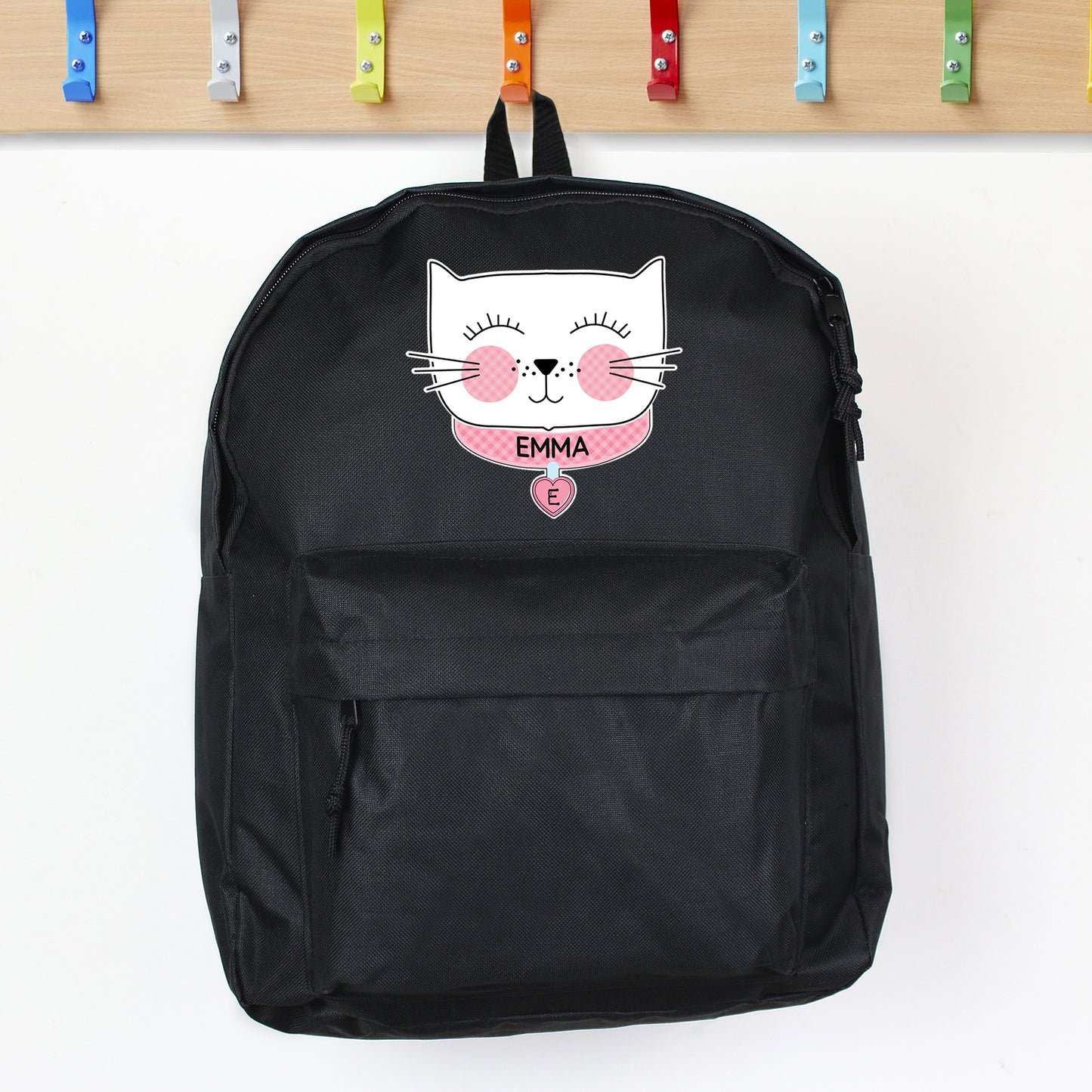 Personalised Cute Cat Black Backpack
