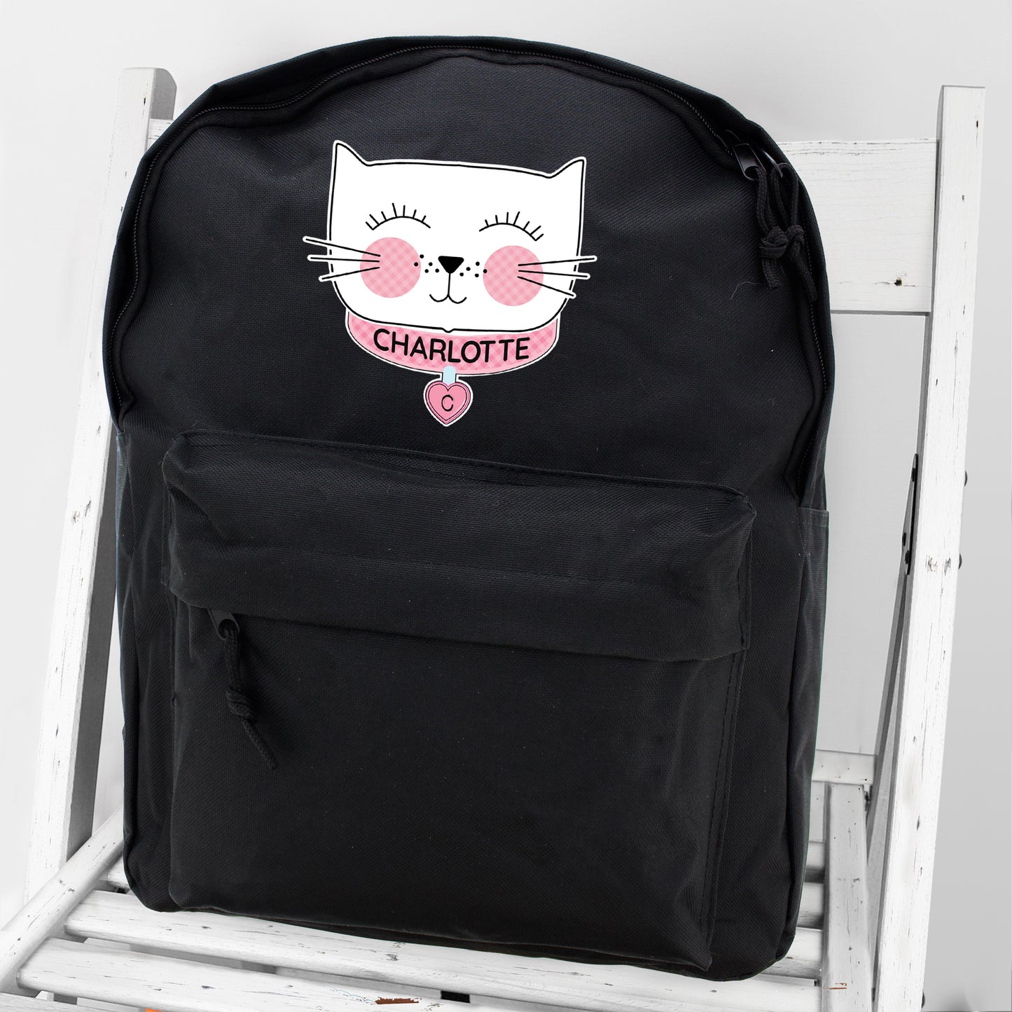 Personalised Cute Cat Black Backpack
