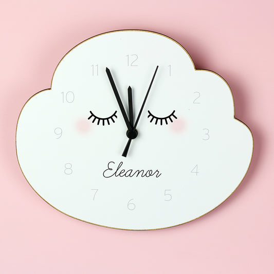 Personalised Eyelash Cloud Shape Wooden Wall Clock 23cm