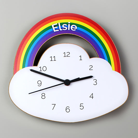 Personalised Rainbow and Cloud Shape Wooden Clock 23cm