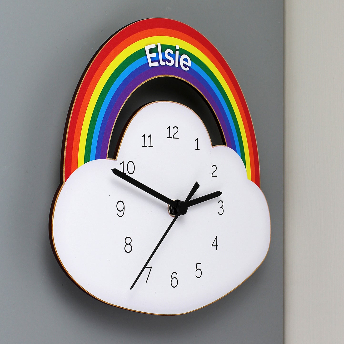 Personalised Rainbow and Cloud Shape Wooden Clock 23cm