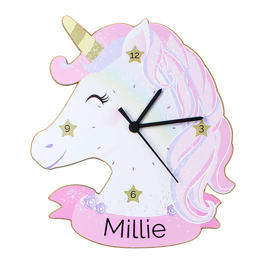 Personalised Unicorn Shape Wooden Clock 27cm