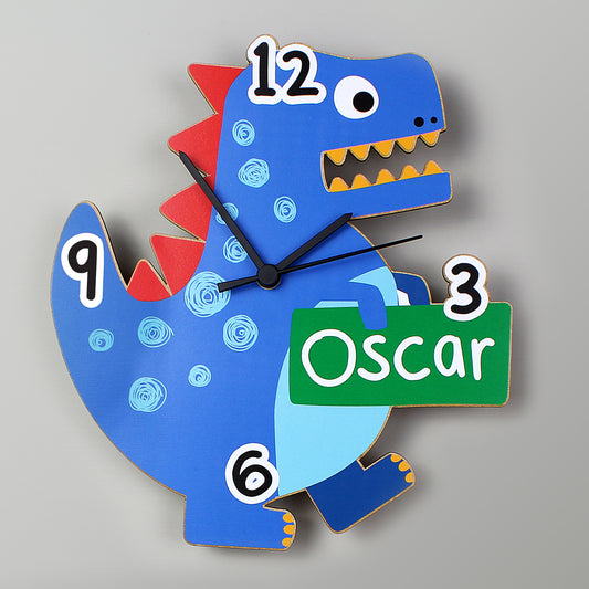 Personalised Dinosaur Shape Wooden Clock 27cm