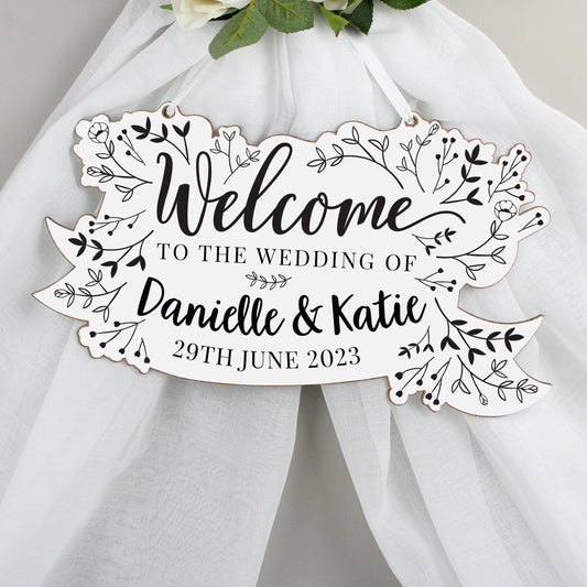 Personalised Floral Wedding Wooden Hanging Decoration