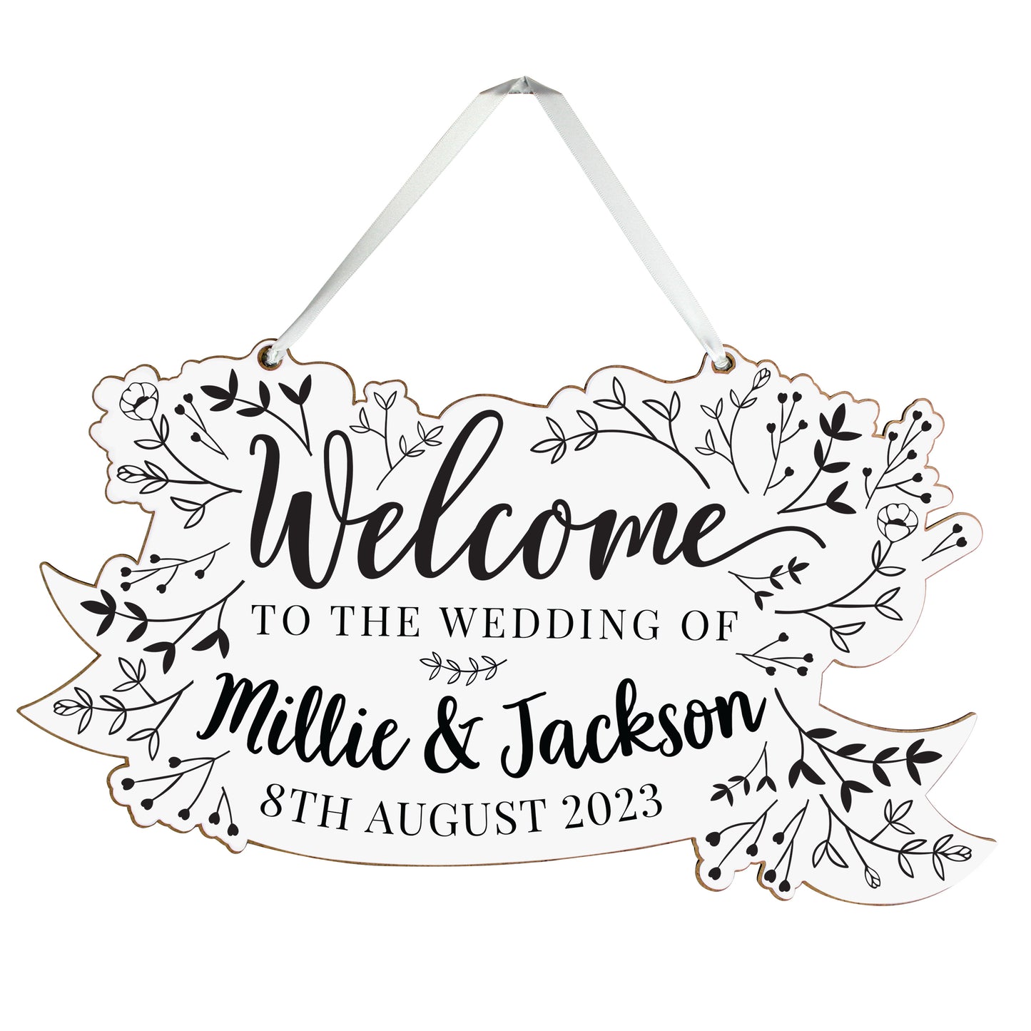 Personalised Floral Wedding Wooden Hanging Decoration