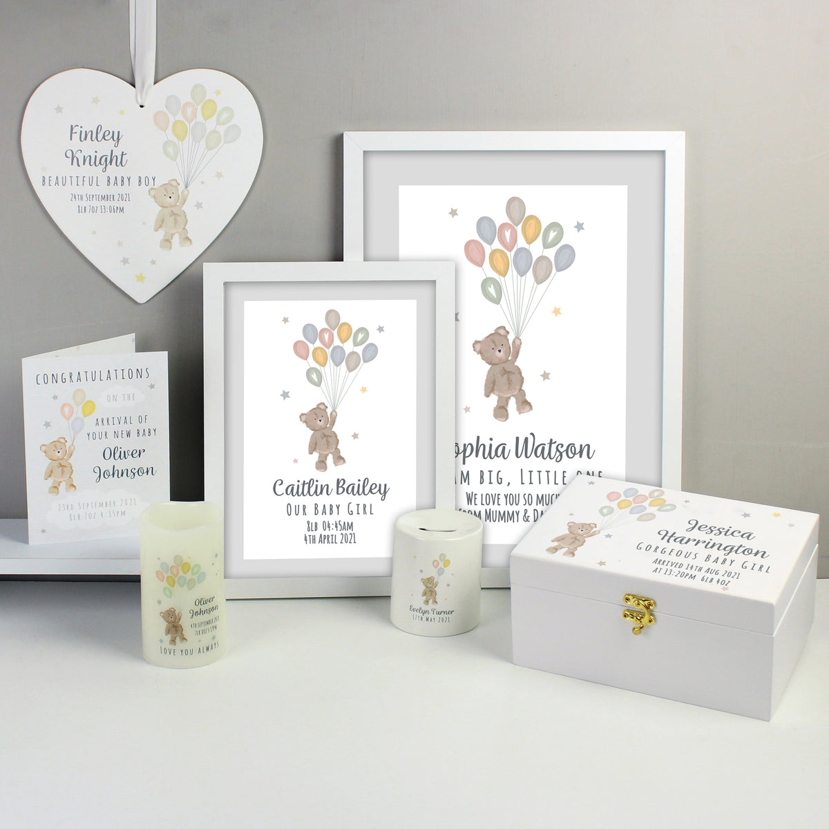 Personalised Teddy & Balloons Ceramic Money Box