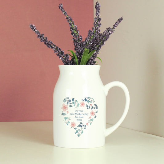 Flower Jug Personalised Floral Heart Design