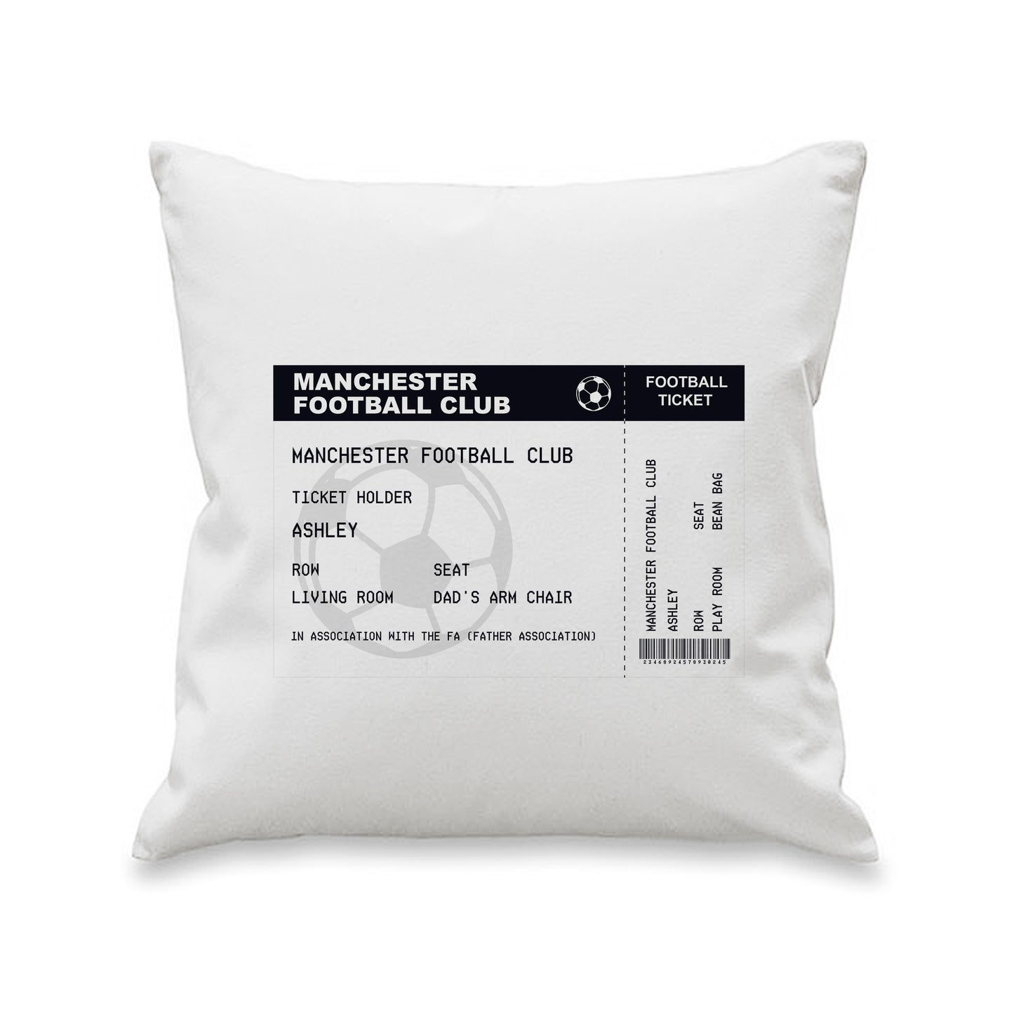 Personalised Football Ticket Cushion 33cm