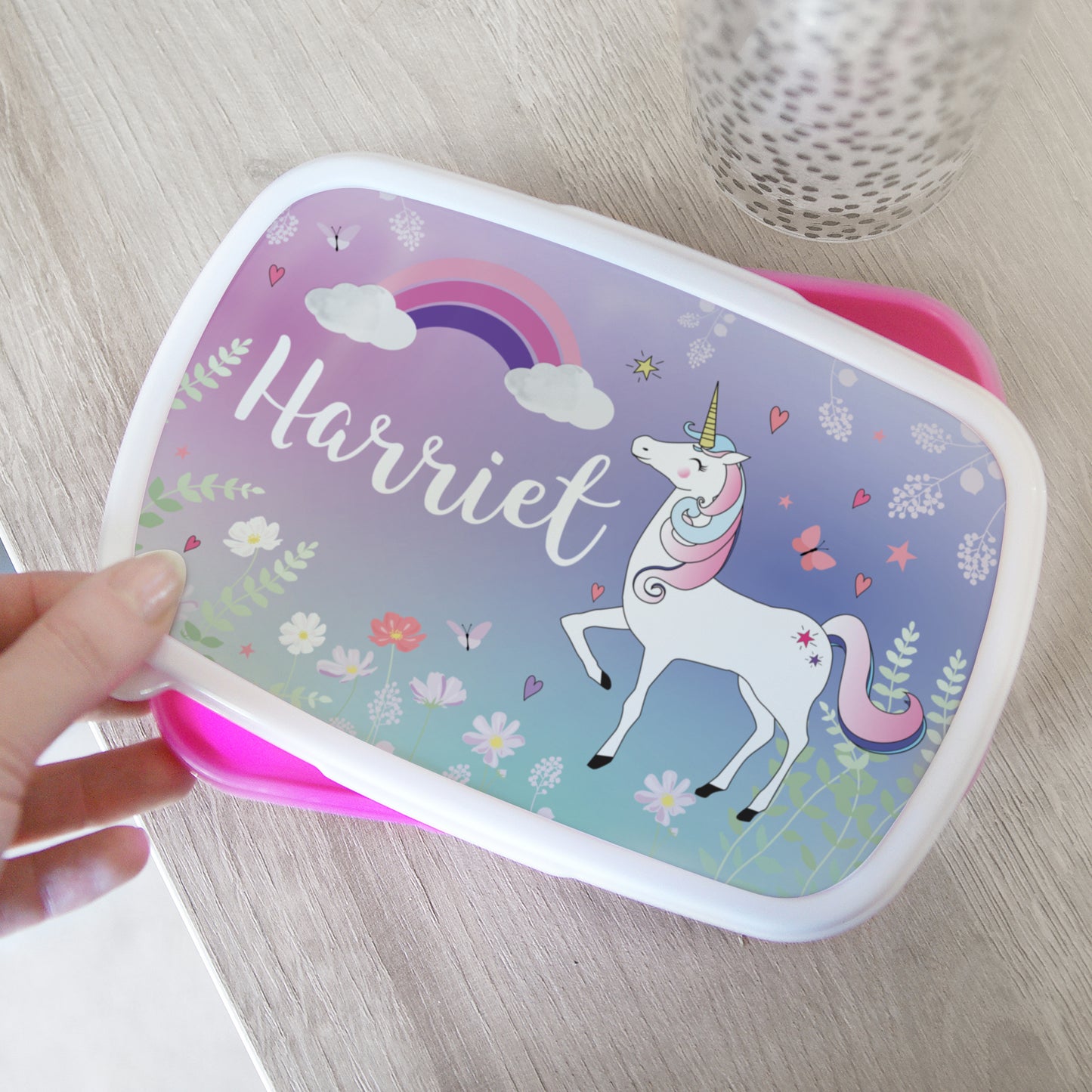 Personalised Unicorn Pink School Lunch Box